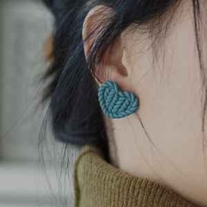 Polymer Clay Knit Heart Studs - Teal